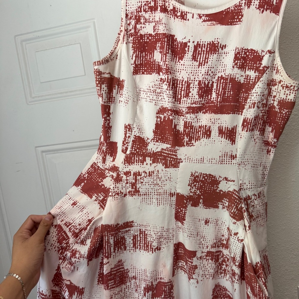 PORTO SF white rust printed sleeveless lagenlook balloon parachute midi dress - Picture 4 of 9